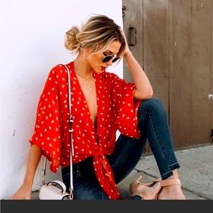 Vici Dolls Falling Flowers Front Tie Blouse- Small